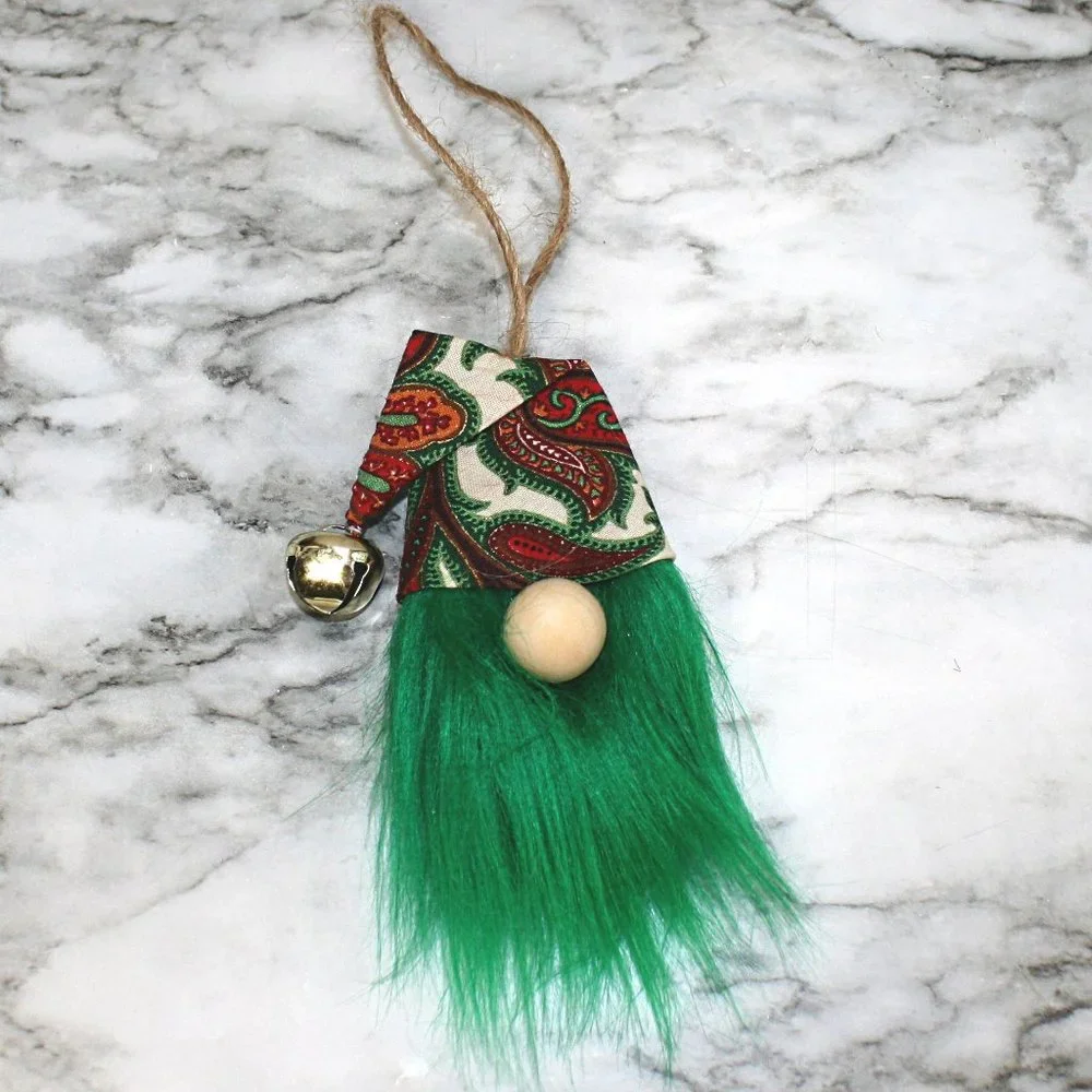 HAND CRAFTED Gnome Christmas Ornaments Set of 3 - White Paisley Print